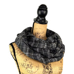 100% Organic Cotton Warm Dark Grey, Black and White Plaid Infinity and Blanket Scarves