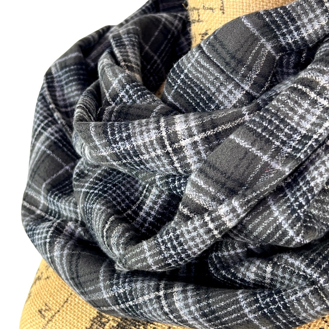 100% Organic Cotton Warm Dark Grey, Black and White Plaid Infinity and Blanket Scarves