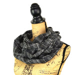 100% Organic Cotton Warm Dark Grey, Black and White Plaid Infinity and Blanket Scarves