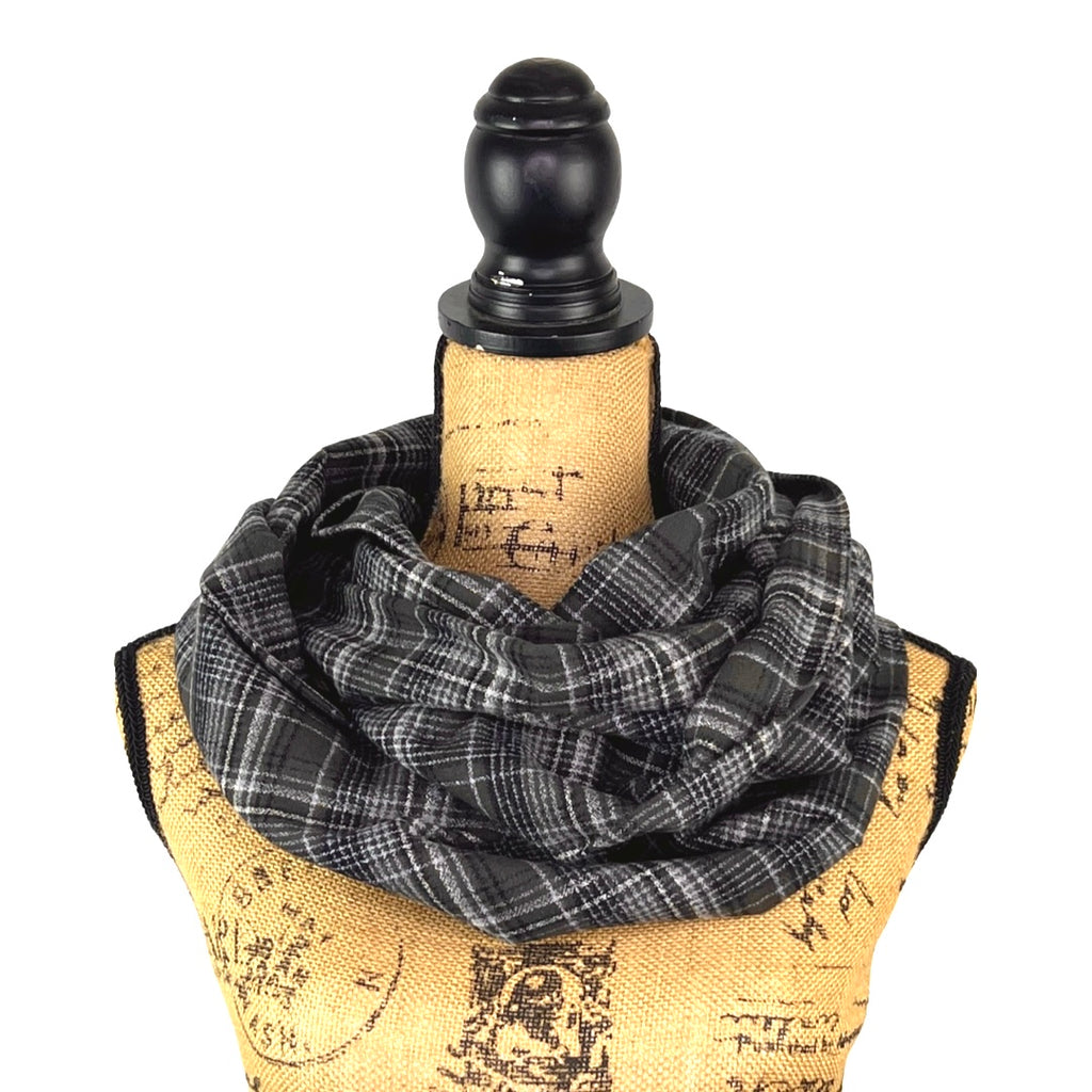 100% Organic Cotton Warm Dark Grey, Black and White Plaid Infinity and Blanket Scarves