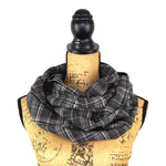 100% Organic Cotton Warm Dark Grey, Black and White Plaid Infinity and Blanket Scarves