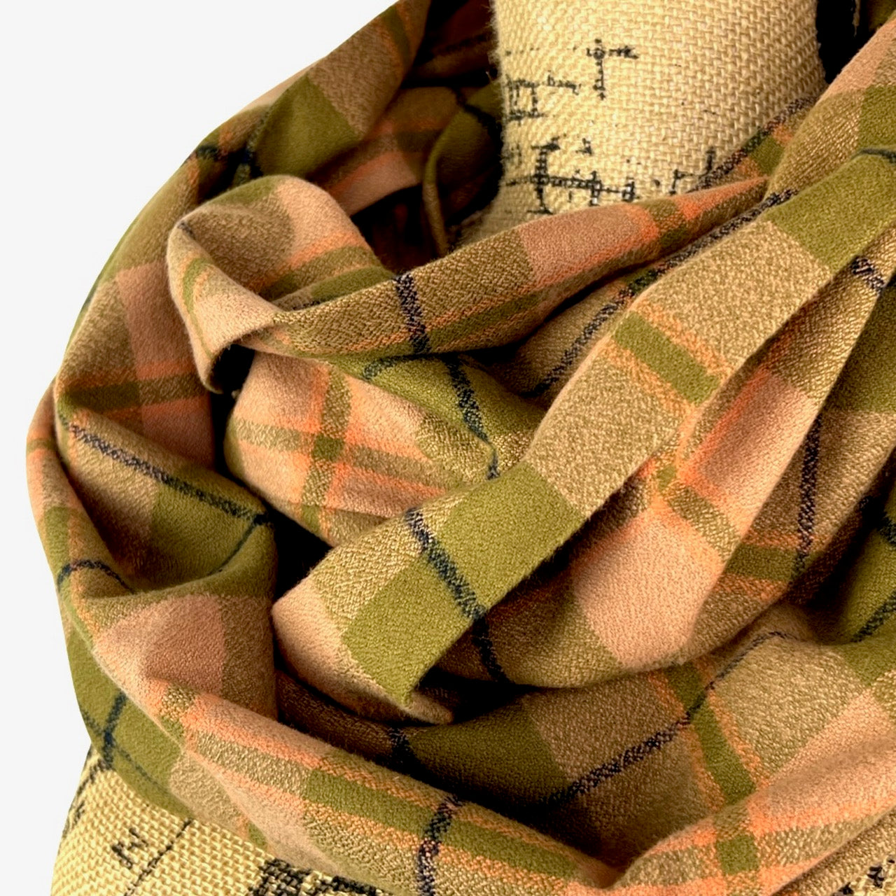 100% Organic Cotton Olive Green and Blush with Salmon and Deep Amethyst Accent Plaid Infinity and Blanket Scarves