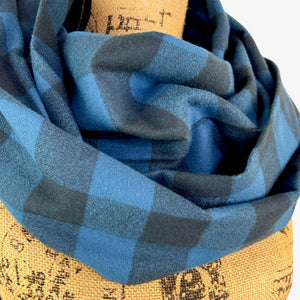 100% Organic Cotton Buffalo Plaid in Ocean Blue and Black Infinity and Blanket Scarves
