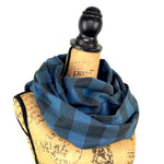 100% Organic Cotton Buffalo Plaid in Ocean Blue and Black Infinity and Blanket Scarves