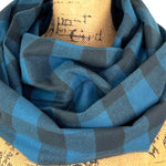 100% Organic Cotton Buffalo Plaid in Ocean Blue and Black Infinity and Blanket Scarves