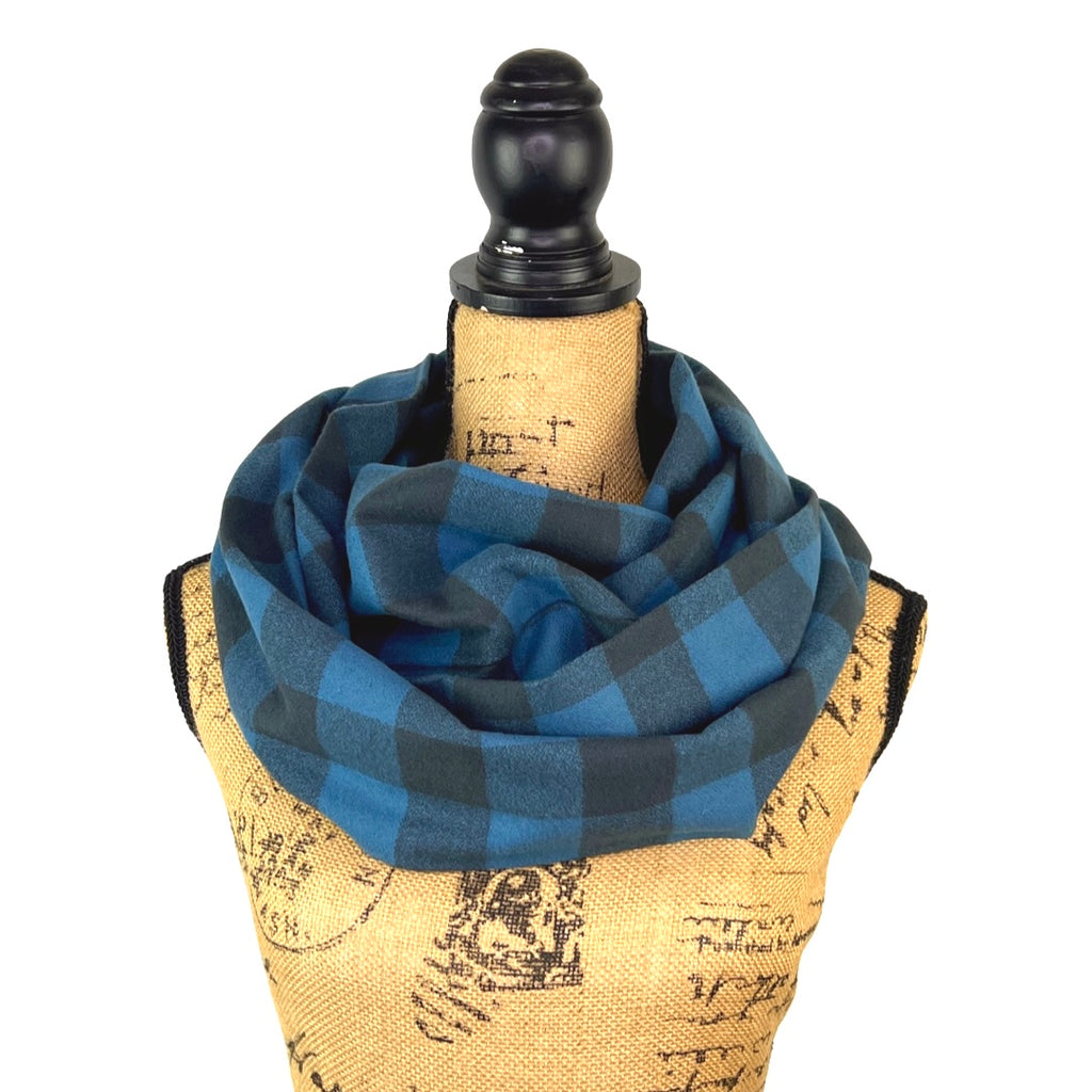 100% Organic Cotton Buffalo Plaid in Ocean Blue and Black Infinity and Blanket Scarves