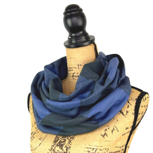 100% Organic Cotton Buffalo Plaid Large Block in Indigo and Black Infinity and Blanket Scarves