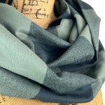 100% Organic Cotton Buffalo Plaid Large Block in Dark Dusty Sage and Soft Black Infinity and Blanket Scarves
