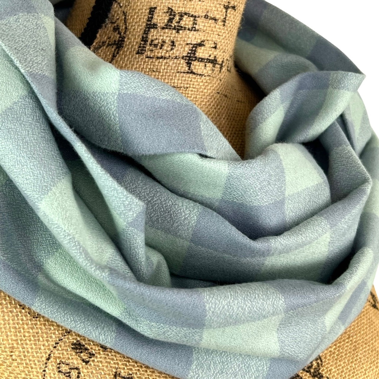 100% Organic Cotton Buffalo Plaid in Mint Green and Periwinkle Grey Infinity and Blanket Scarves