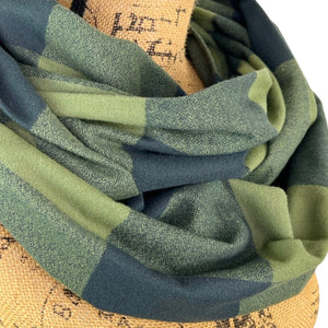 100% Organic Cotton Buffalo Plaid Large Block in Olive Green and Dusty Black Infinity and Blanket Scarves