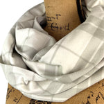 100% Organic Cotton Marshmallow White and Soft Grey Plaid Infinity and Blanket Scarves