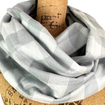 100% Organic Cotton Buffalo Plaid in Dove Grey and Soft Blue Grey Infinity and Blanket Scarves