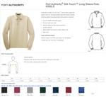 Adult Unisex Men's Pique Long Sleeve Embroidered Polo Shirts - Elementary School