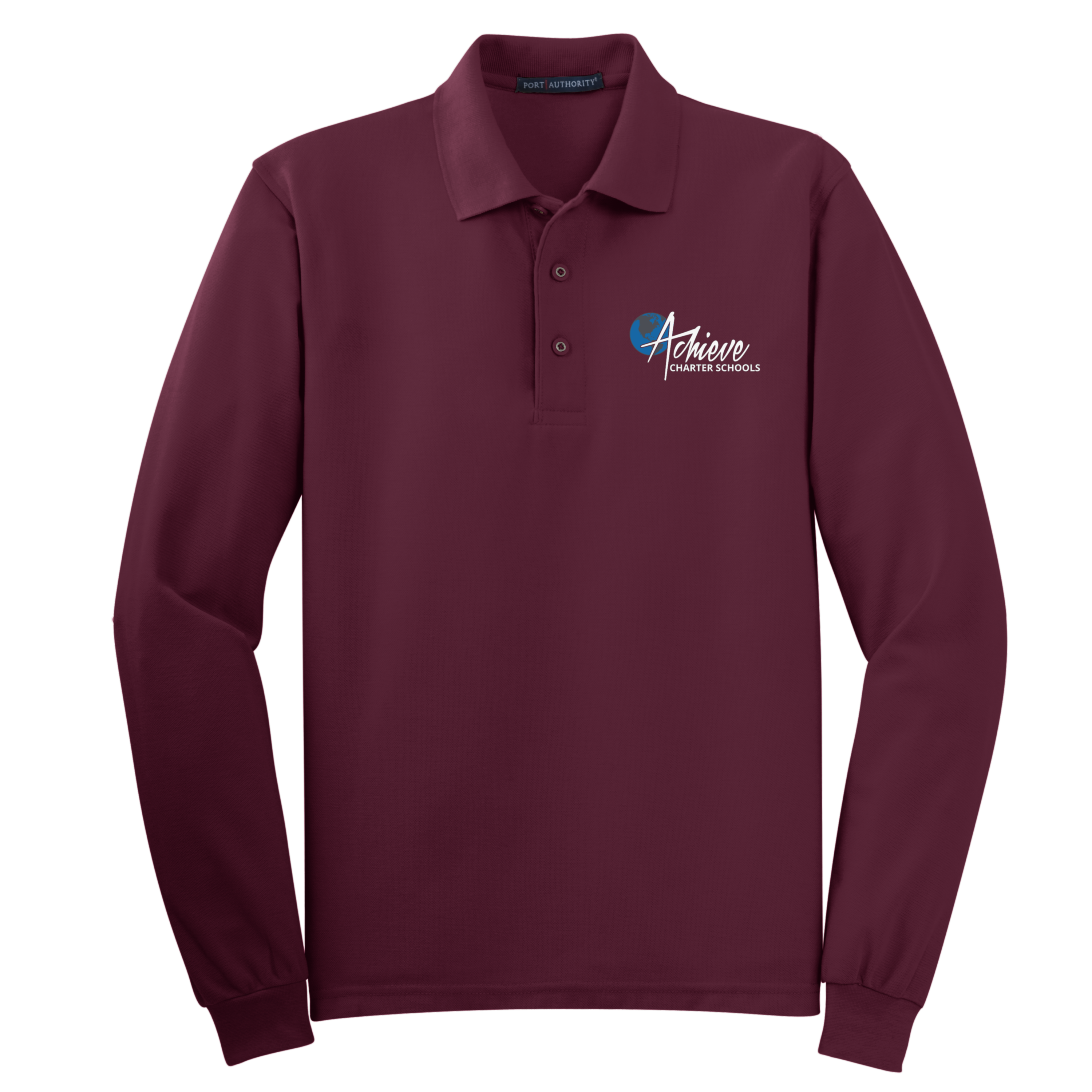 Adult Unisex Men's Pique Long Sleeve Embroidered Polo Shirts - Middle School