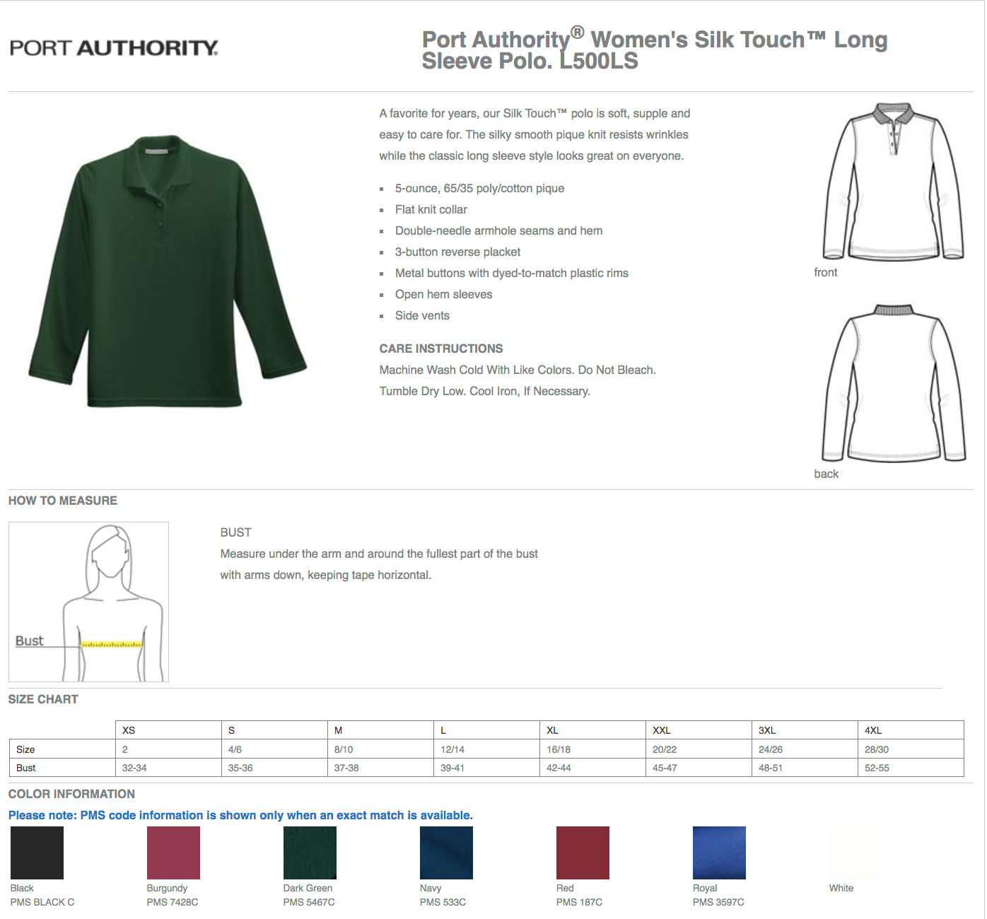 Adult Women's Pique Long Sleeve Embroidered Polo Shirts - Elementary School