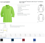 Adult Women's Pique 3/4 Sleeve Embroidered Polo Shirts in Navy