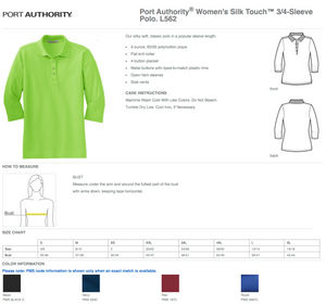 Adult Women's Pique 3/4 Sleeve Embroidered Polo Shirts in Navy
