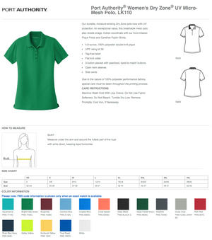Women's Size Dry-Zone Embroidered Polo Shirts - Elementary School