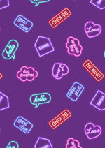 Neon Signs on Purple - Fabric by the 1/4 Yard
