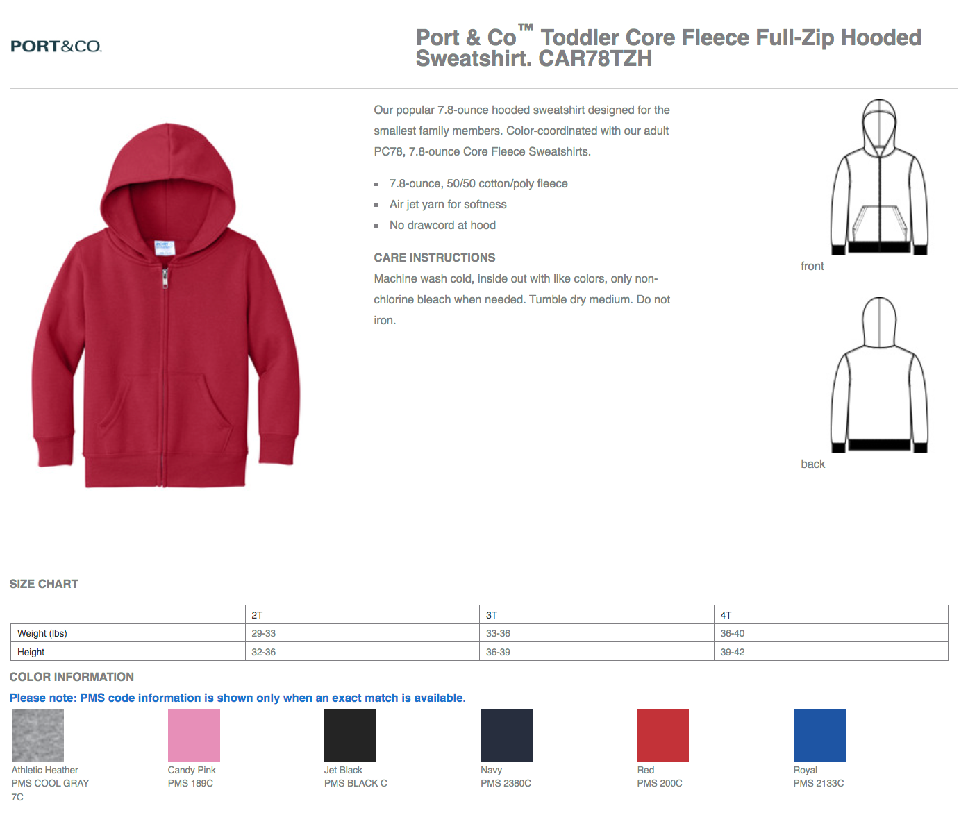 Toddler Embroidered Zipper Hoodie - Elementary School