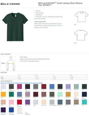 Youth Bella+Canvas Size T-Shirts - Middle School