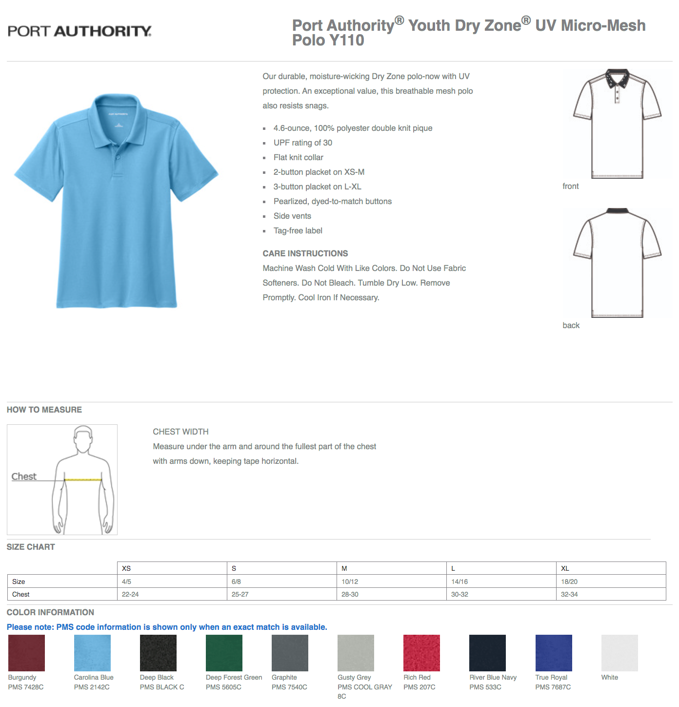 Youth Size Dry-Zone Embroidered Polo Shirts - Middle School