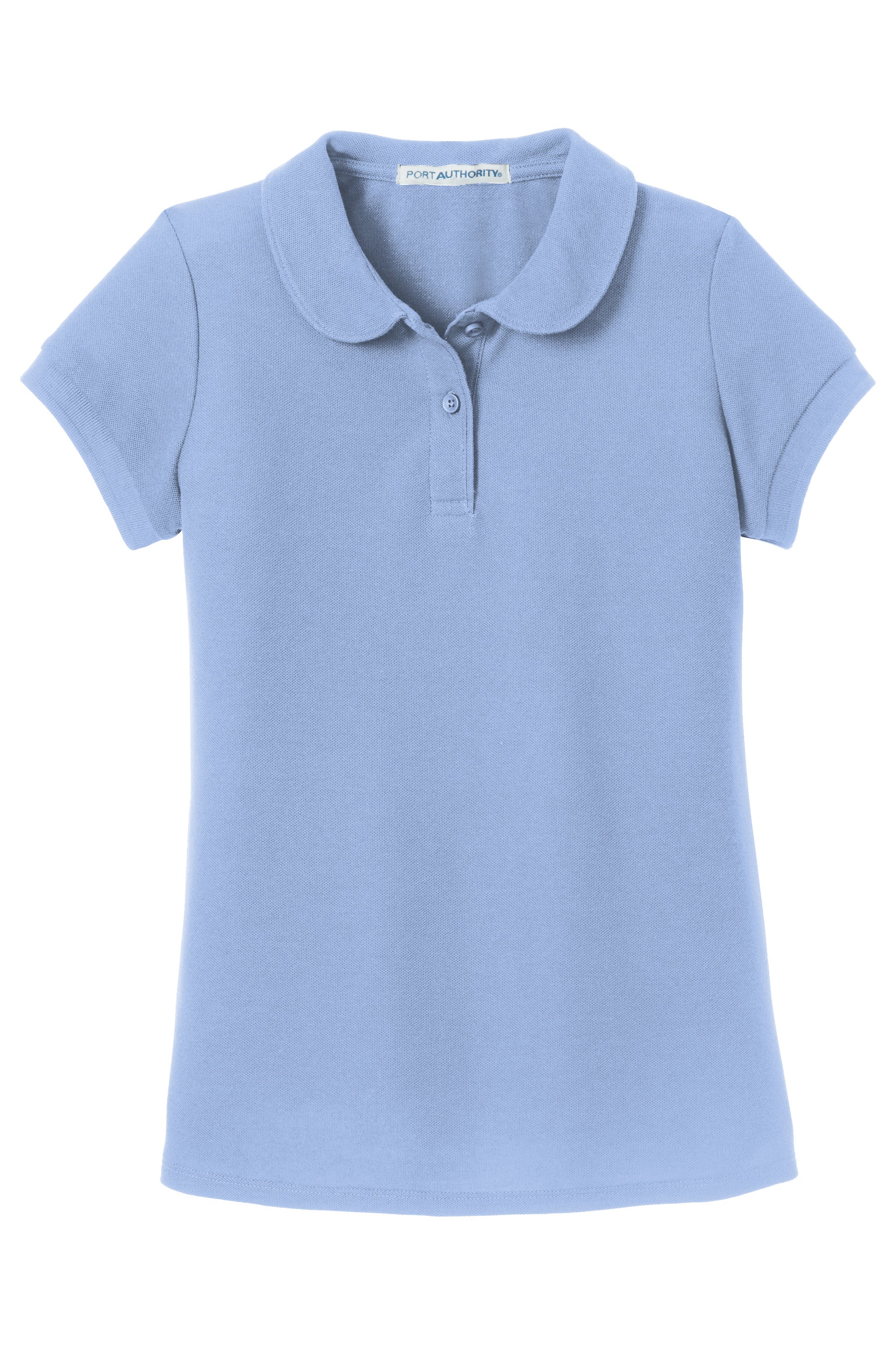 Elementary School Girls Peter Pan Collar Embroidered Pique Polo Shirts