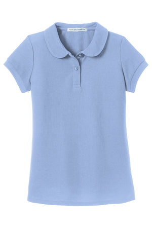 Elementary School Girls Peter Pan Collar Embroidered Pique Polo Shirts