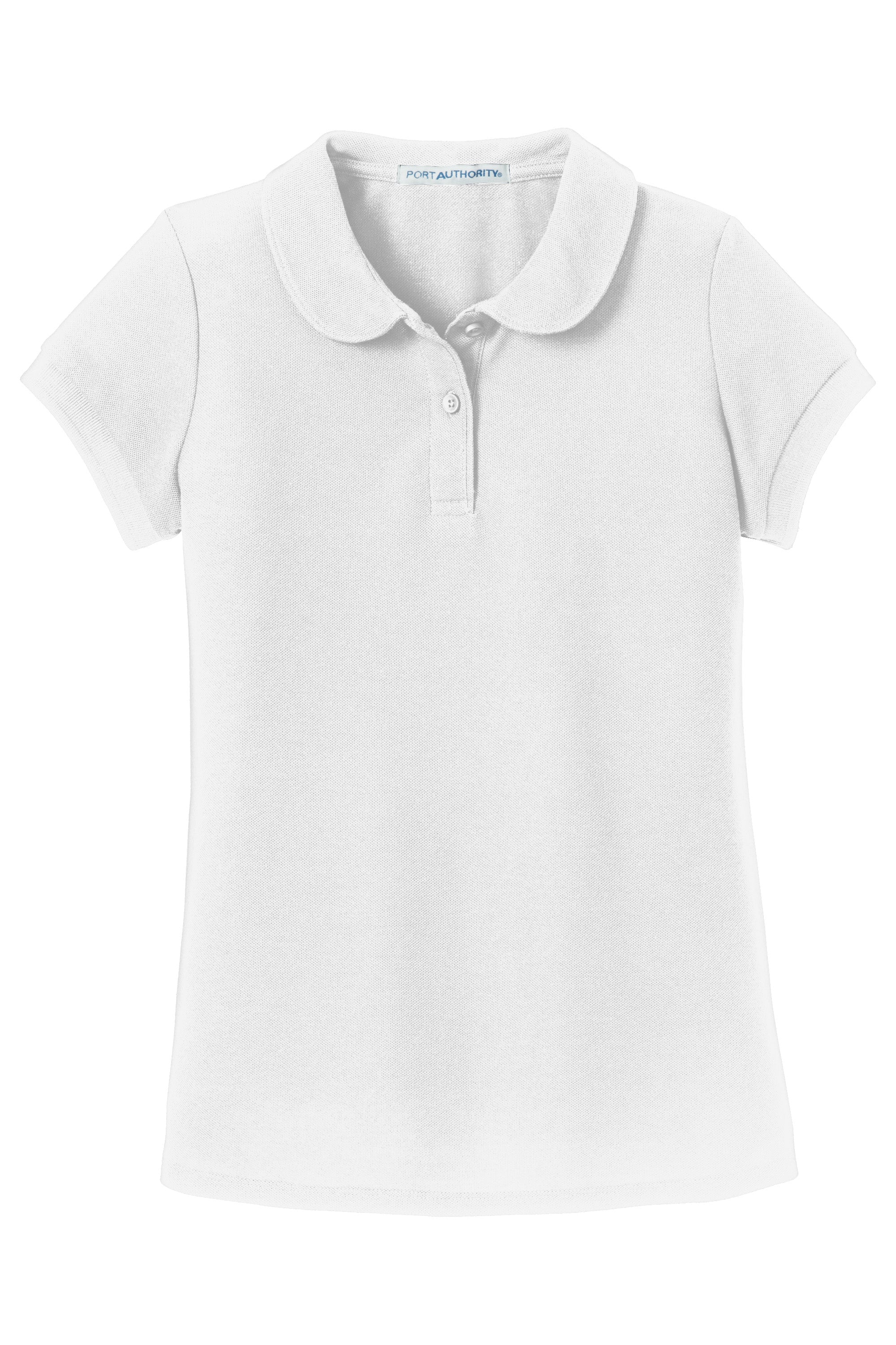 Elementary School Girls Peter Pan Collar Embroidered Pique Polo Shirts