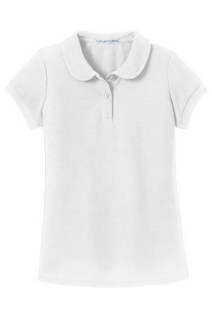 Elementary School Girls Peter Pan Collar Embroidered Pique Polo Shirts