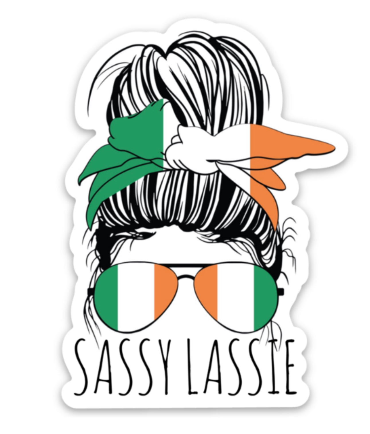 Irish Sassy Lassie Messy Bun Aviators 3" Sticker