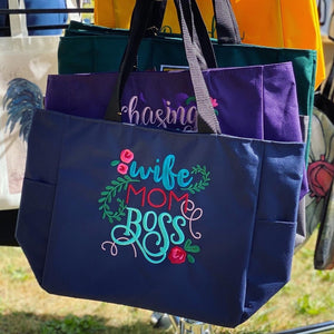 Wife Mom Boss Embroidered Tote Bag