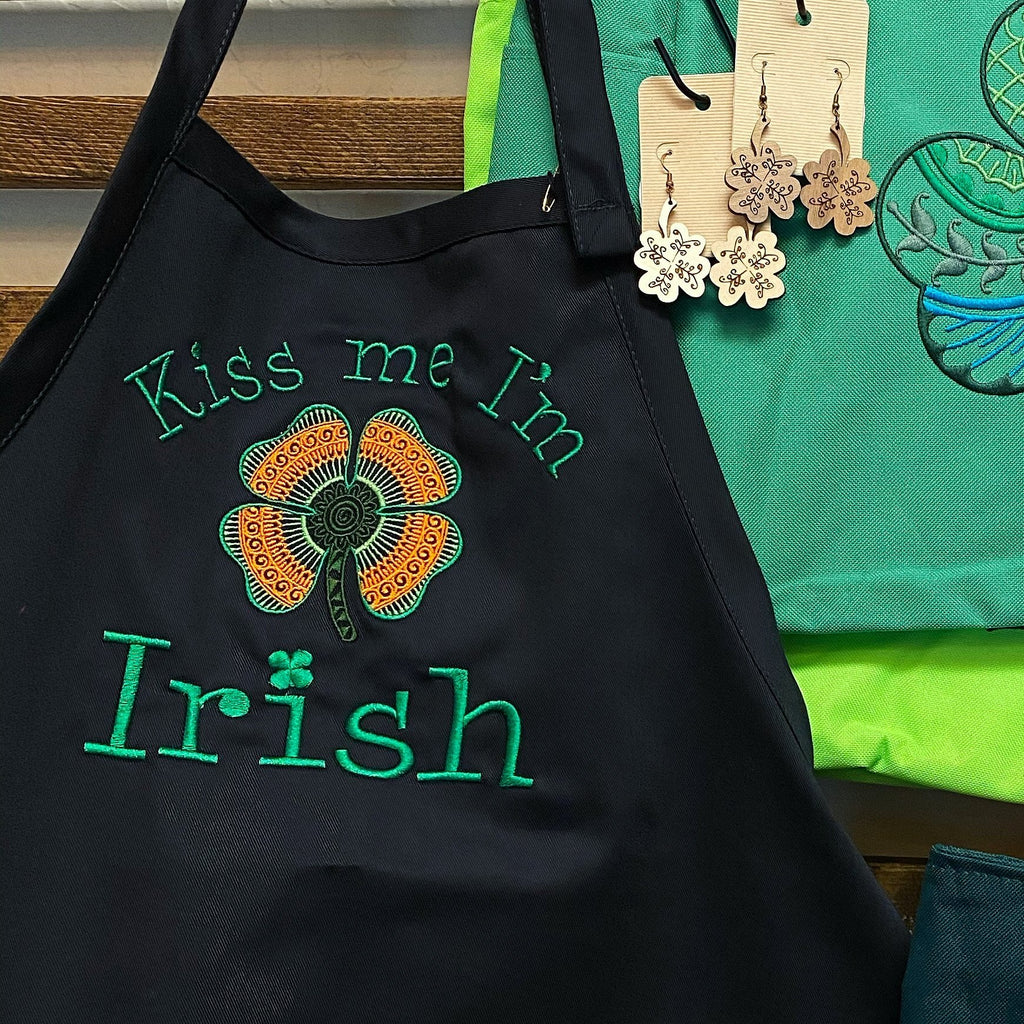 Kiss Me I'm Irish Embroidered Apron - Craftsman and Canvas Style Options