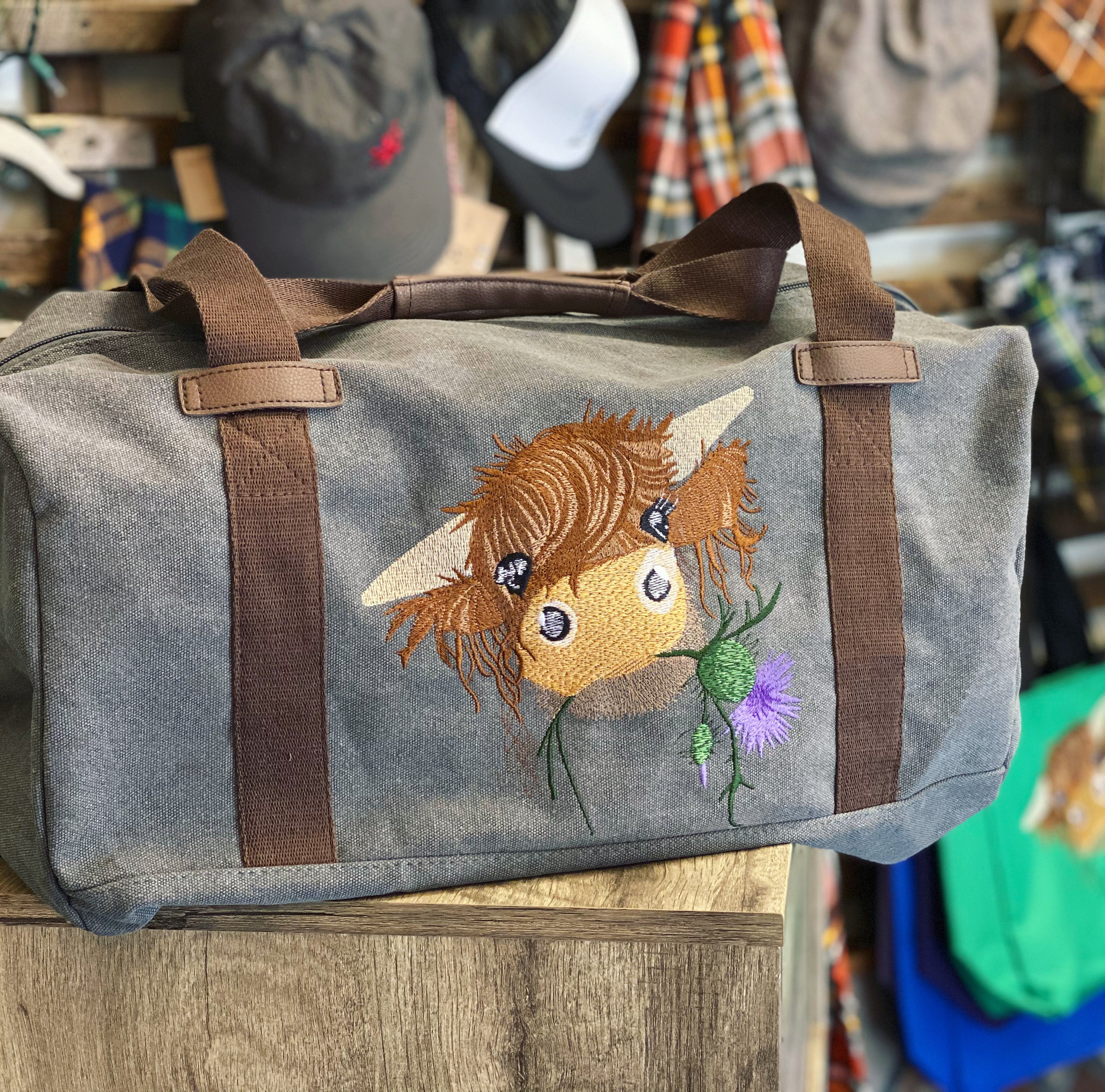 Highland Coo Embroidered Duffel Bag Scottish Cow