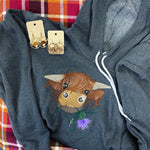 Highland Coo Cute Hairy Cow Embroidered Soft Fleece Unisex Sweatshirt Hoodie