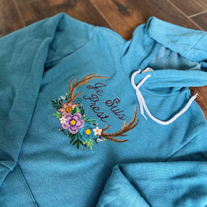 Je Suis Prest Floral Antler Embroidered Soft Fleece Unisex Sweatshirt Hoodie - Outlander Inspiration
