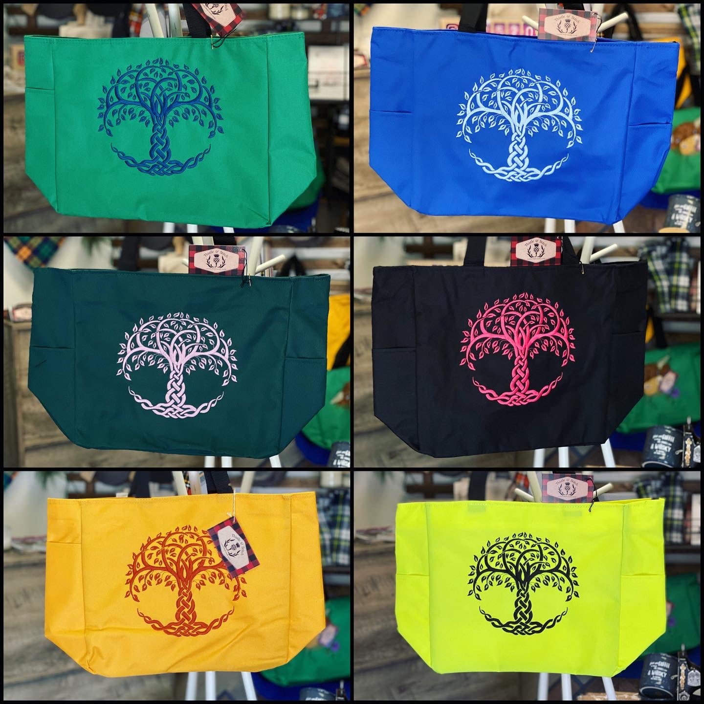 Celtic Knot Tree of Life Embroidered Tote Bag Custom Order Hundreds of Color Combinations