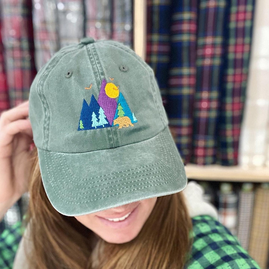 Colorful Mountains Bear Scene Embroidered Hat - Multiple Customizable Options