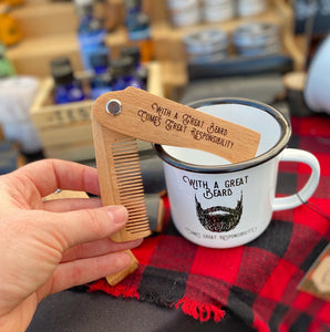 Laser Engraved Wooden Switchblade Beard Combs