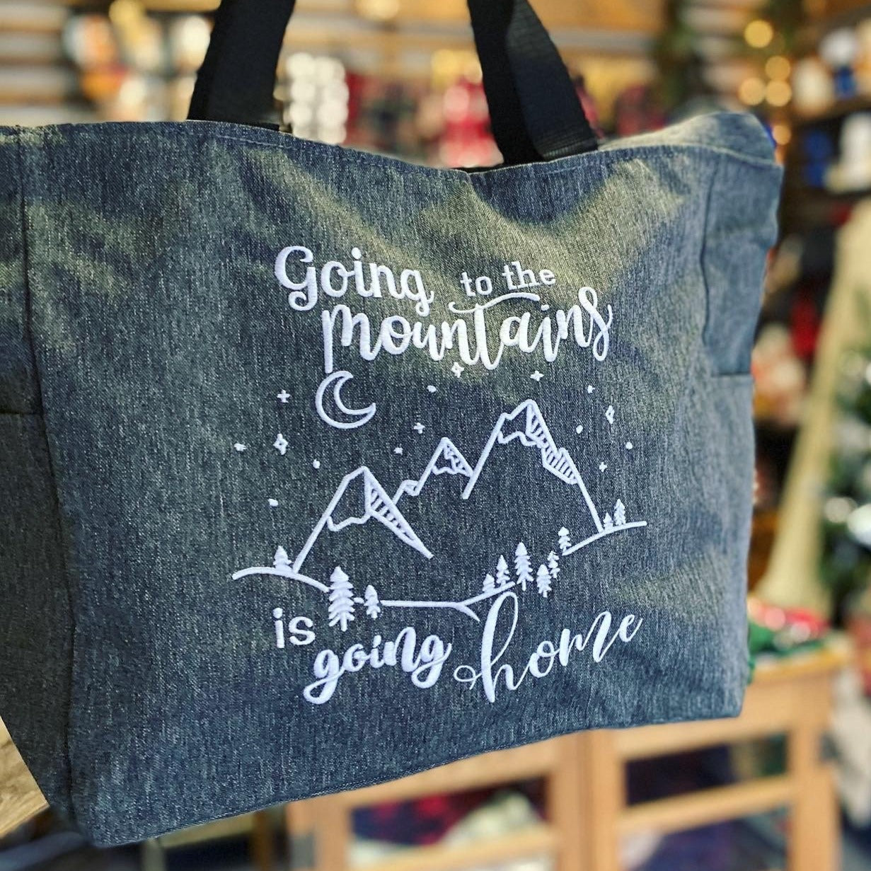 Going to the Mountains is Going Home John Muir Quote Embroidered Tote Bag