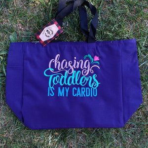 Chasing Toddlers is My Cardio Embroidered Tote Bag