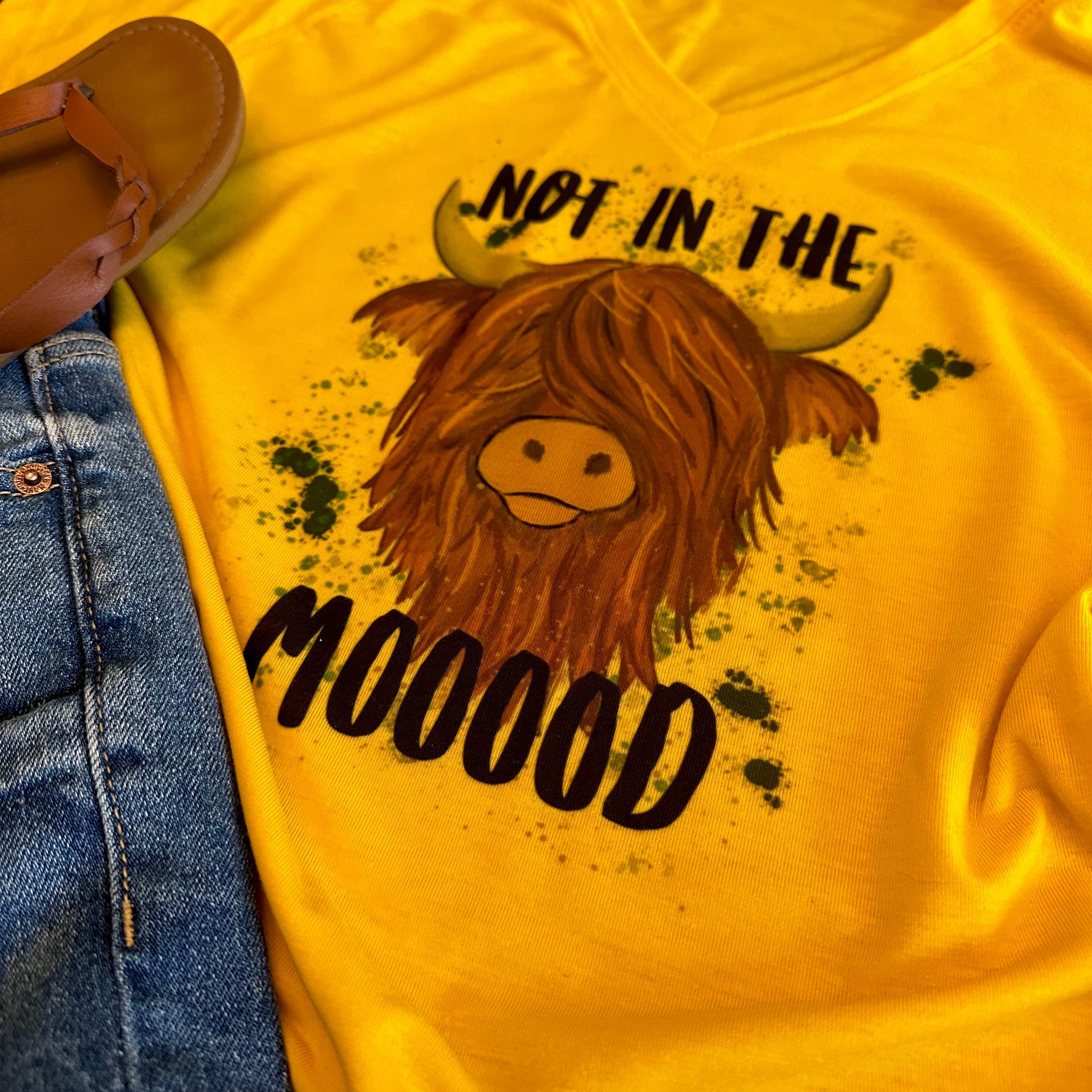 Not in the Mooood Highland Coo in Original Brown Women's V-Neck Shirt