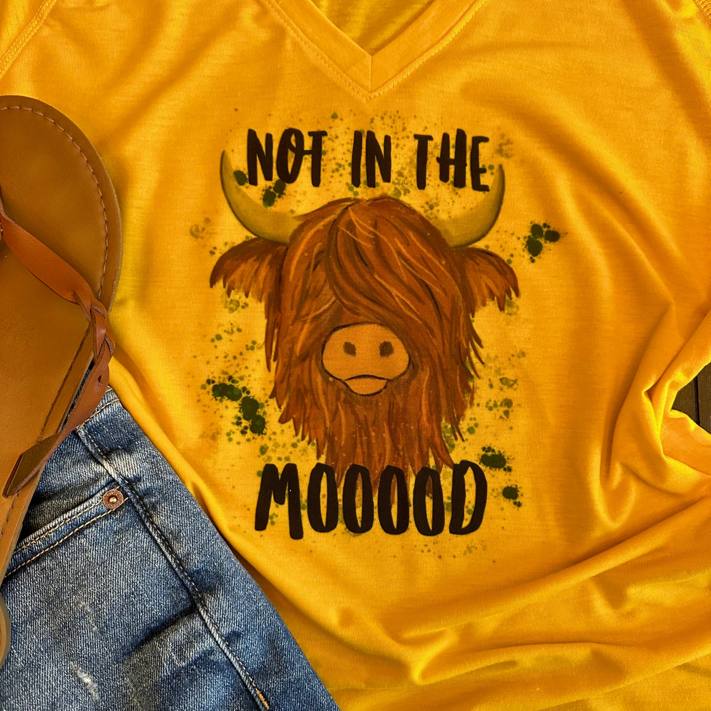 Not in the Mooood Highland Coo in Original Brown Women's V-Neck Shirt