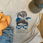 Sassy Lassie Messy Bun and Aviators Women's V-Neck Shirt