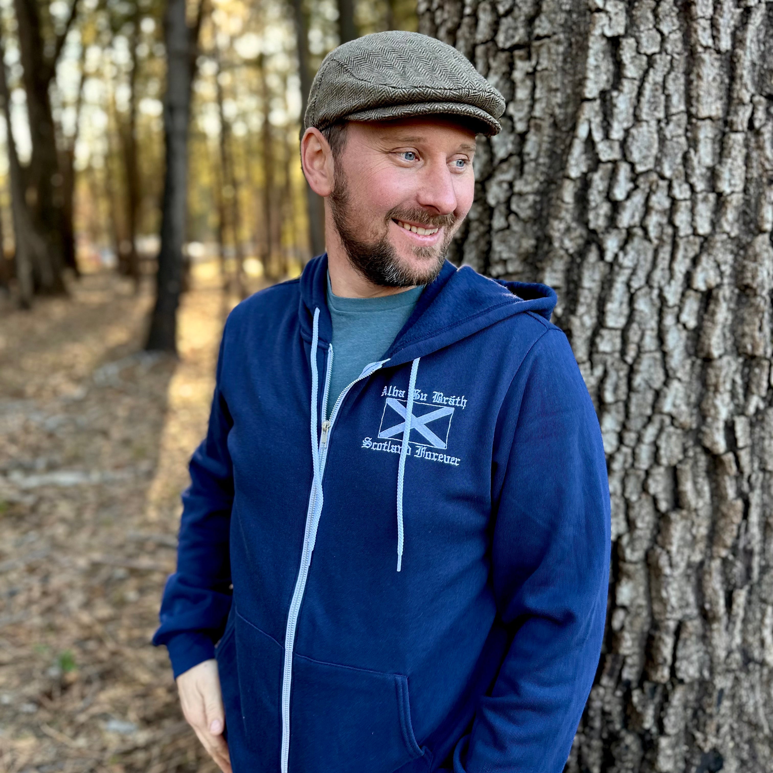 Cabby Newsboy Herringbone Hat with Scottish Thistle Embroidery