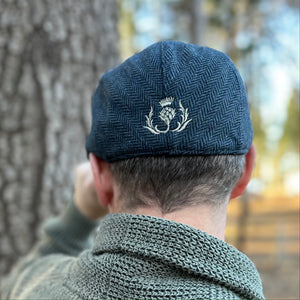 Cabby/Newsboy Herringbone Hat with Scottish Thistle Embroidery Wool Blend Golf Cap