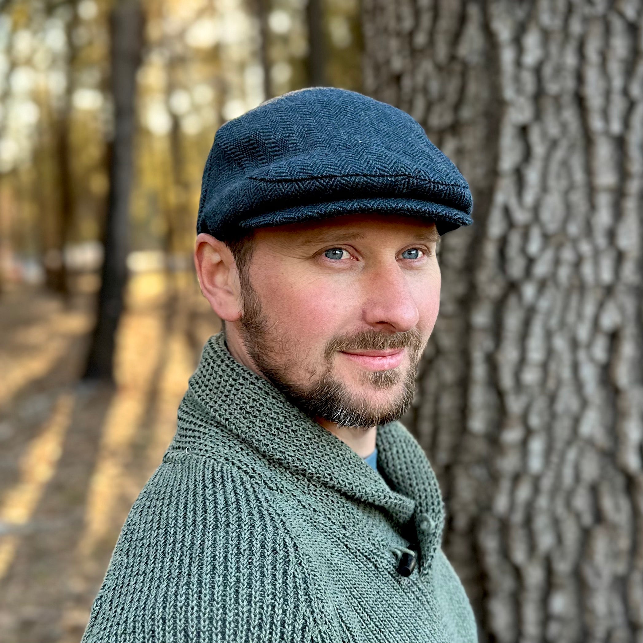 Cabby/Newsboy Herringbone Hat with Scottish Thistle Embroidery Wool Blend Golf Cap