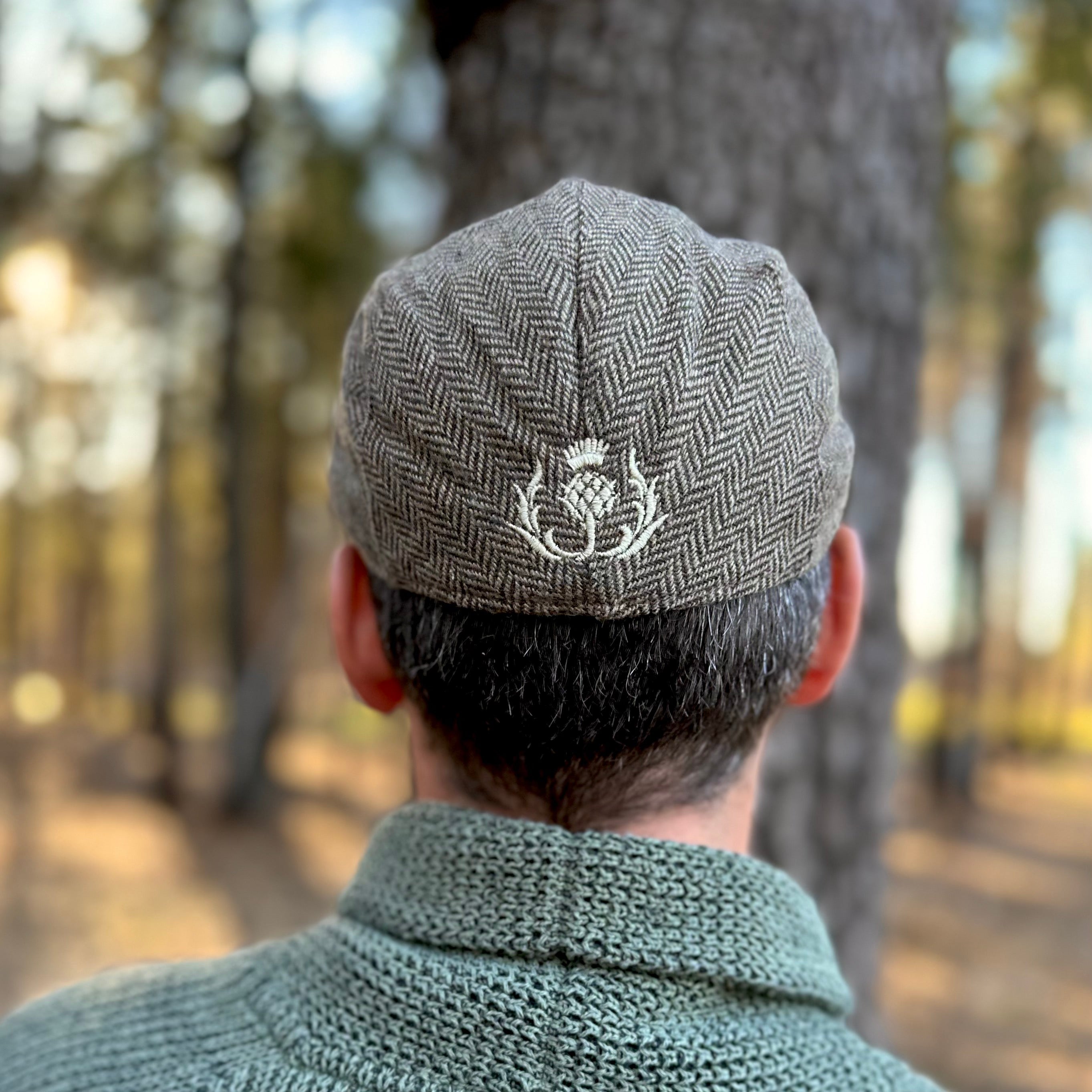 Cabby/Newsboy Herringbone Hat with Scottish Thistle Embroidery Wool Blend Golf Cap