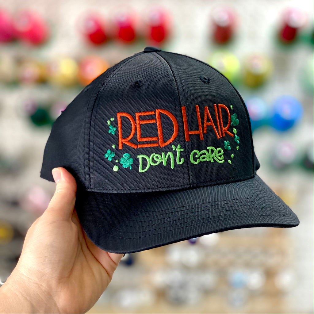 "Red Hair Don't Care" Irish Shamrock Embroidered Hat