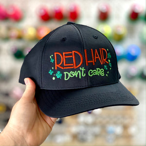 "Red Hair Don't Care" Irish Shamrock Embroidered Hat